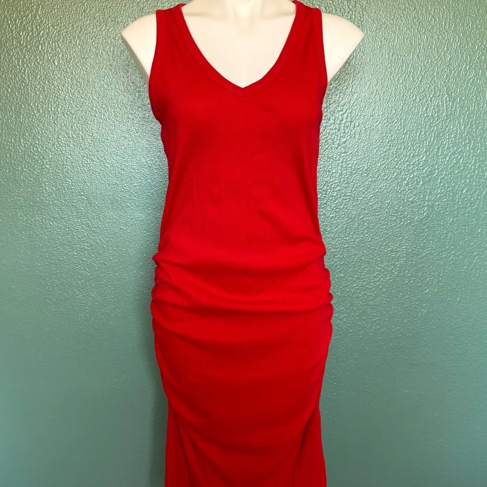 Target A New Day Bright Red Body Con Fitted Scrunch Dress V-neck Sleeveless - Picture 1 of 7